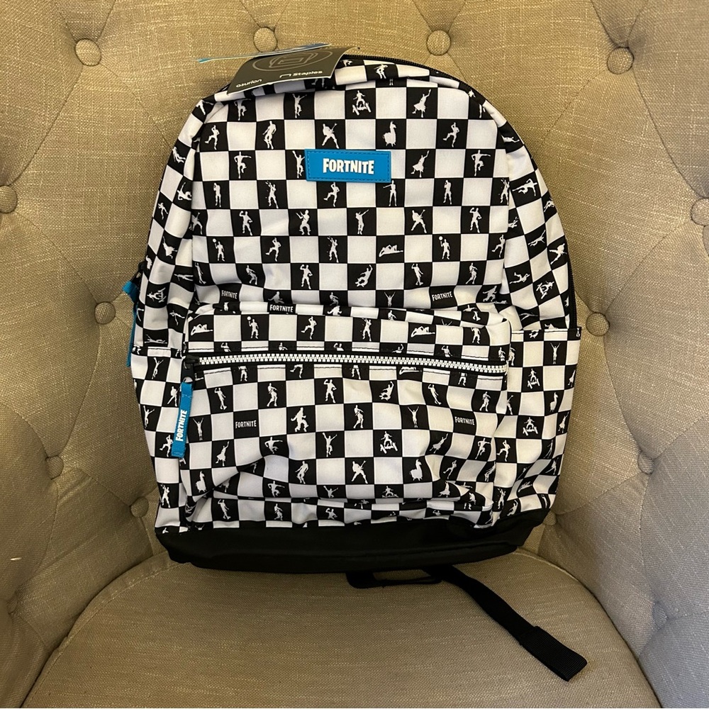 {Fortnite} Black and White Checkered Fill Size Backpack NWT